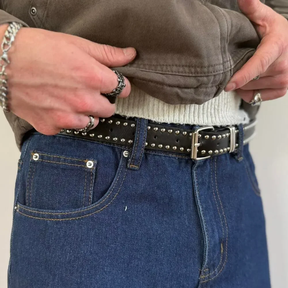 Vintage Silver and Black Studded Belt – Retro Unisex Style, Adjustable, New
